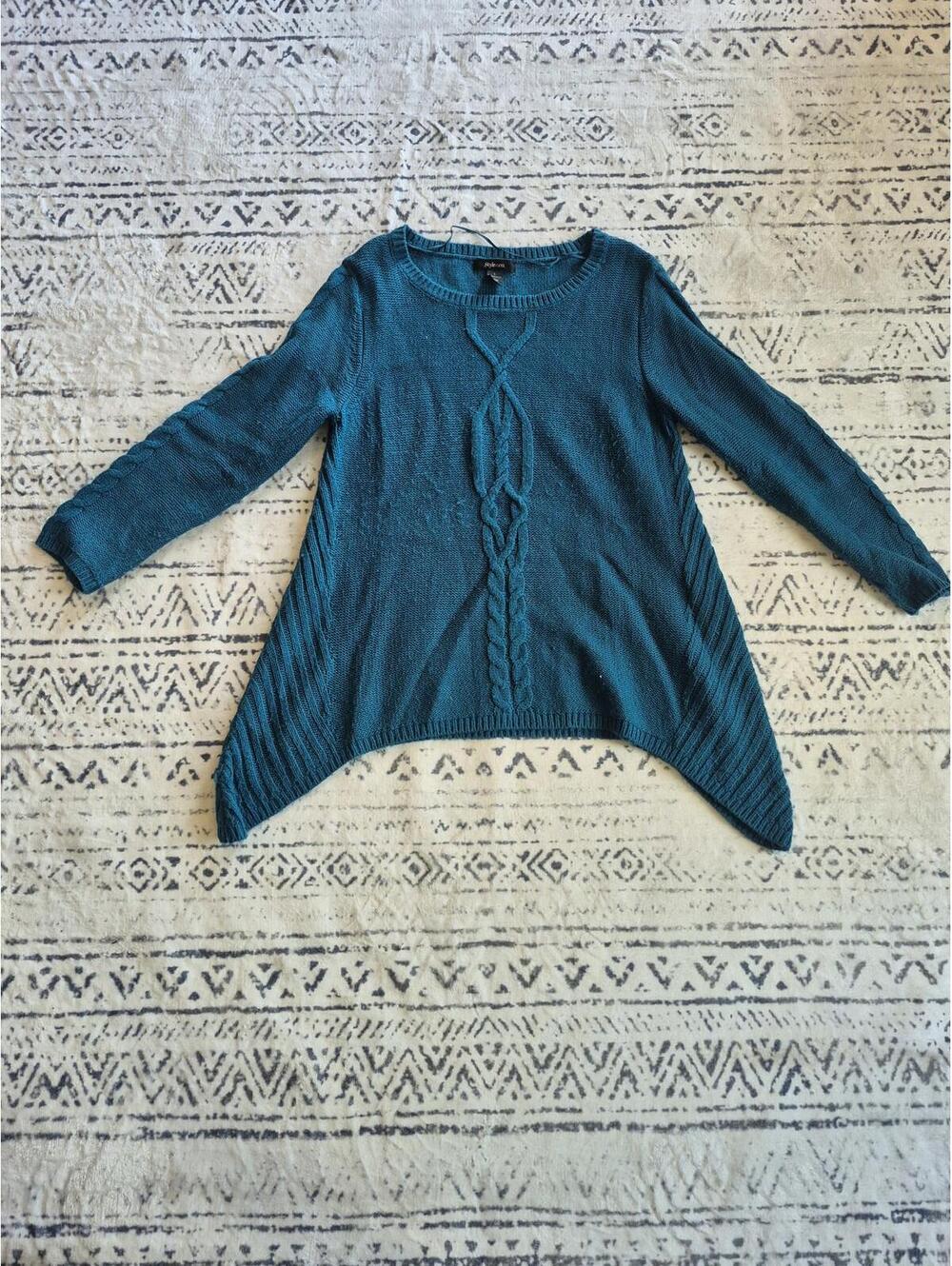 Style & Co. Teal Cable Knit Sweater, Size Large